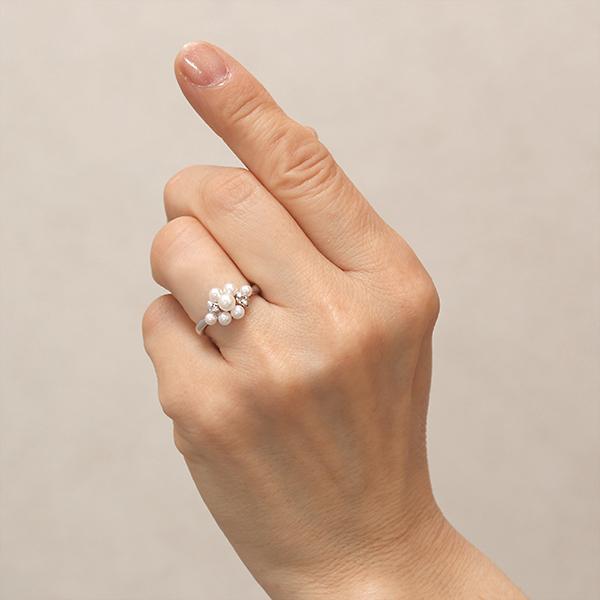 K10 あこやパール ダイヤモンド リング 11号 10金 パール リング カジュアル k10 10k 10金 ホワイトゴールド 真珠リング