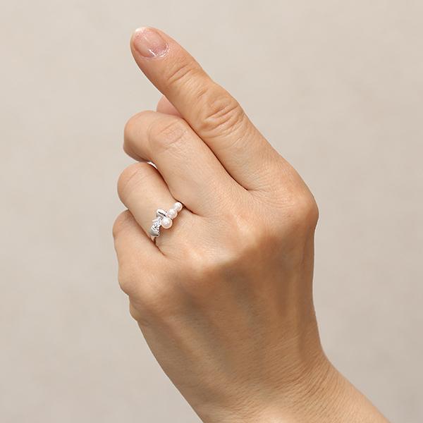 あこや　ペビーパール　リボンリング　プラチナ　ダイヤモンド　14号　pt 指輪 パール リング カジュアル プラチナ 真珠リング 指輪 ベビー