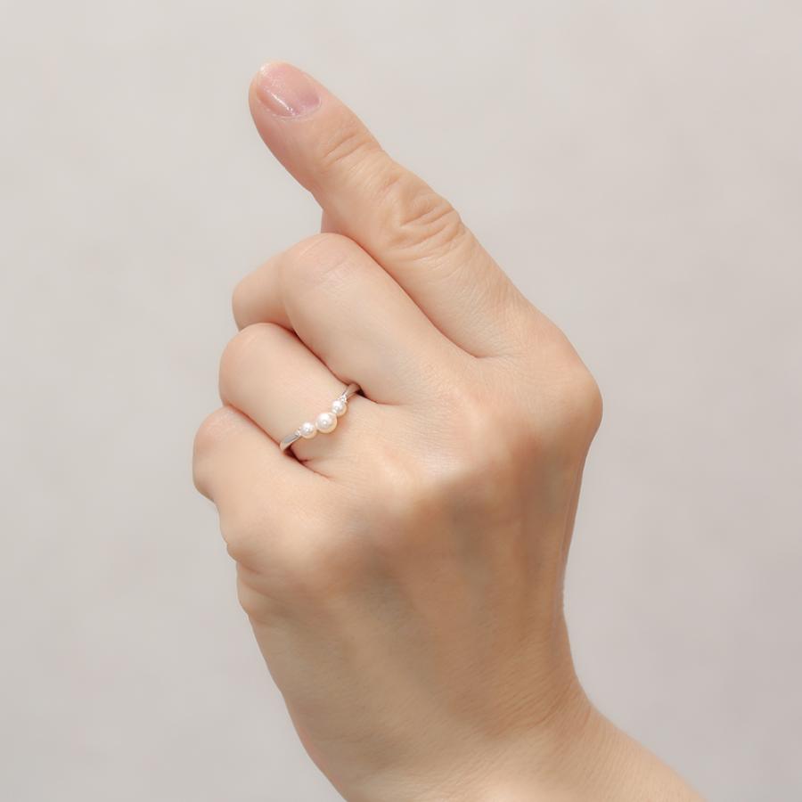パール リング カジュアル 真珠リング ベビーパール スリーストーン 3コ付 アコヤ あこや 3-3.5mm 4-4.5mm ダイヤモンド シルバー 送料無料 レディース puの画像