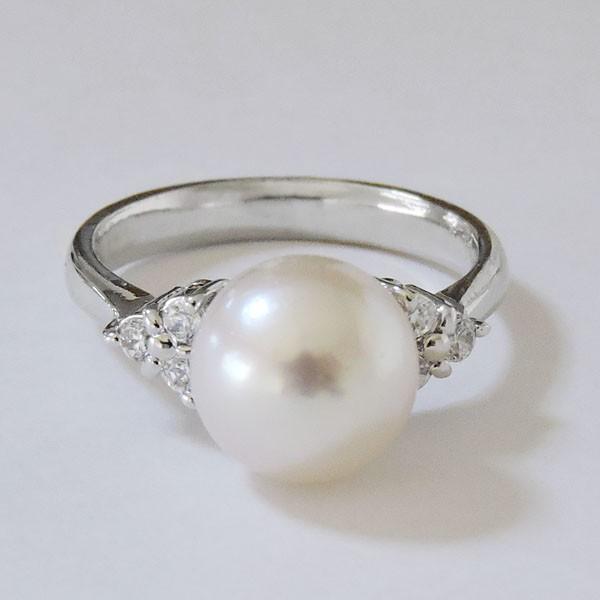 パール リング 普段使い プラチナ 真珠指輪 本真珠 あこや オーロラ花