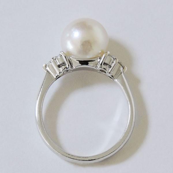 パール リング 普段使い プラチナ 真珠指輪 本真珠 あこや オーロラ花