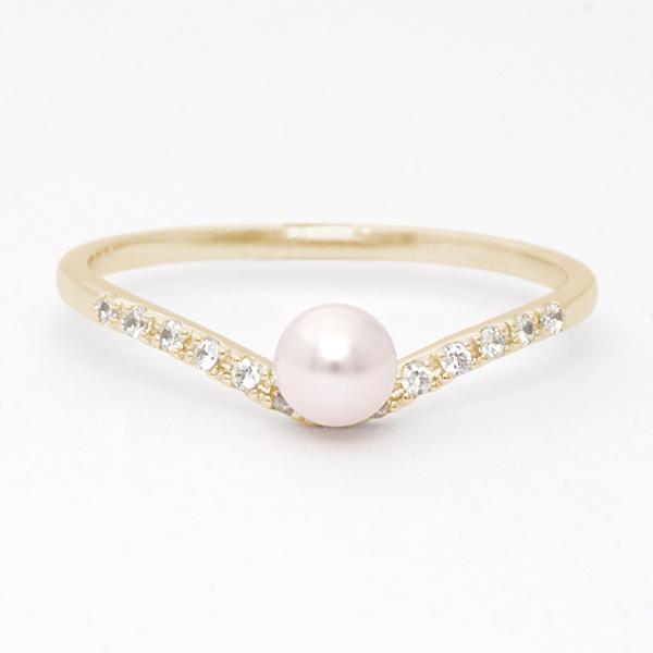 18k ビッグパールリング　イエローゴールド パール リング カジュアル k10 10k 10金 イエローゴールド V字