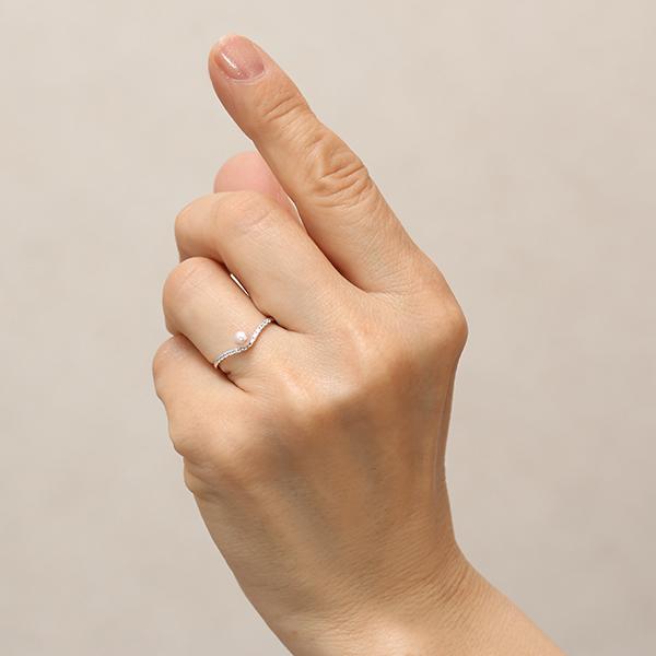 パール リング カジュアル 普段使い Ｖ字リング 真珠リング ベビーパール アコヤ あこや 4-4.5mm キュービックジルコニア シルバー 送料無料 レディース puの画像