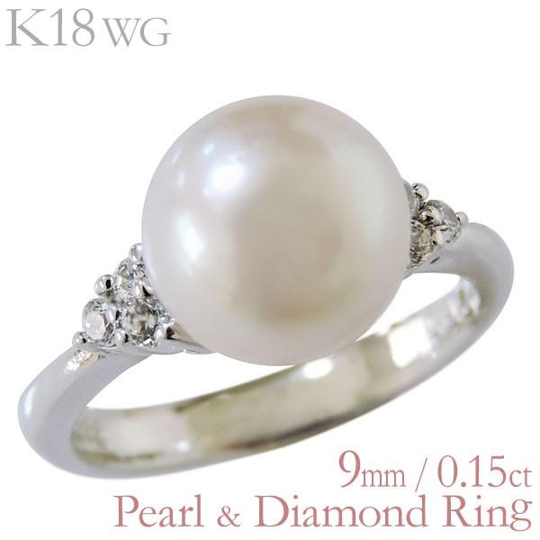パール リング 普段使い k18 18k 18金 真珠指輪 オーロラ花珠真珠