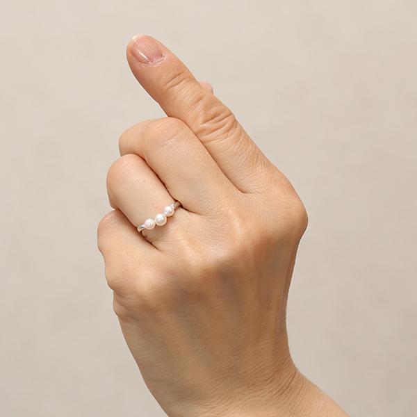 パール リング 18金 k18 18k ホワイトゴールド 真珠リング ベビーパール スリーストーン 真珠 アコヤ 4-4.5mm 4.5-5mm ダイヤモンド 送料無料 レディース puの画像
