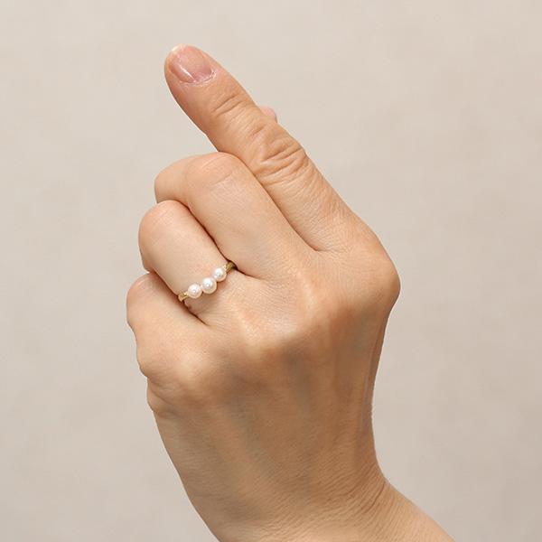 パール リング 10金 k10 10k イエローゴールド 真珠リング ベビーパール スリーストーン 4-4.5mm 4.5-5mm ダイヤモンド 送料無料 レディース プレゼント puの画像