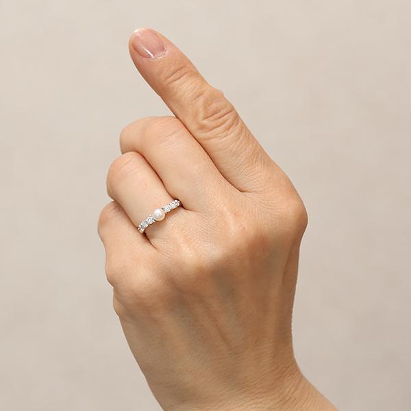 パール リング カジュアル 普段使い 真珠リング ベビーパール キュービックジルコニア アコヤ あこや 4.5-5mm シルバー 送料無料 レディース プレゼント puの画像