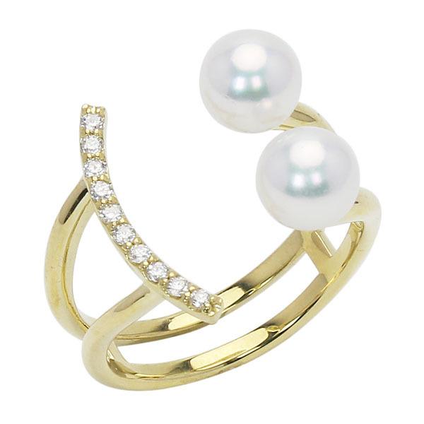 パール リング 真珠 指輪 レディース フォークリング ダイヤモンド