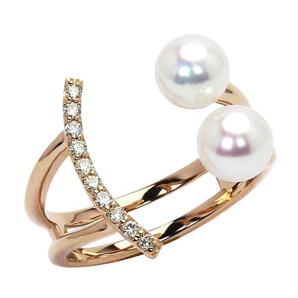 パール リング 真珠 指輪 レディース フォークリング ダイヤモンド