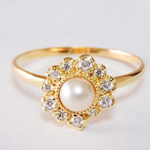 パールリング 普段使い パール リング k18 k18 18金 指輪 真珠 ダイヤモンド 18K イエローゴールド 送料無料 プレゼント ギフト ご褒美 自分買い puの画像