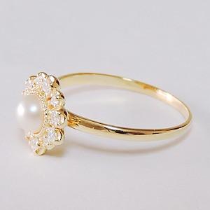 パールリング 普段使い パール リング k18 k18 18金 指輪 真珠 ダイヤモンド 18K イエローゴールド 送料無料 プレゼント ギフト ご褒美 自分買い puの画像