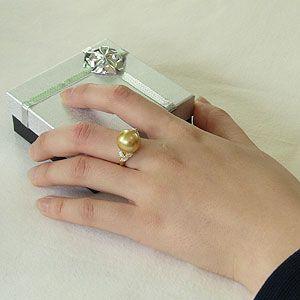 パール 指輪 真珠 リング ダイヤモンド ゴールド系 13mm 18金 k18 南洋
