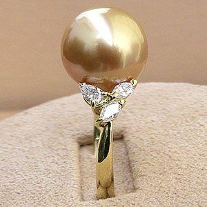 パール 指輪 真珠 リング ダイヤモンド ゴールド系 13mm 18金 k18 南洋