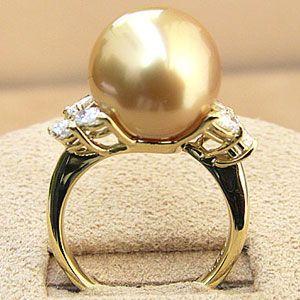 パール 指輪 真珠 リング ダイヤモンド ゴールド系 13mm 18金 k18 南洋
