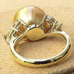 パール 指輪 真珠 リング ダイヤモンド ゴールド系 13mm 18金 k18 南洋