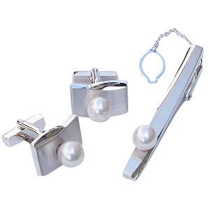 真珠 パール タイバー カフス セット あこや本真珠 7-7.5mm メンズ ジュエリー 人気 プレゼント ギフト ご褒美 自分買い puの画像