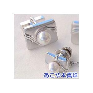 メンズ 2点セット アコヤ本真珠 タイタック カフス パール ホワイトピンク系 7mm シルバー 人気 プレゼント ギフト ご褒美 自分買い puの画像
