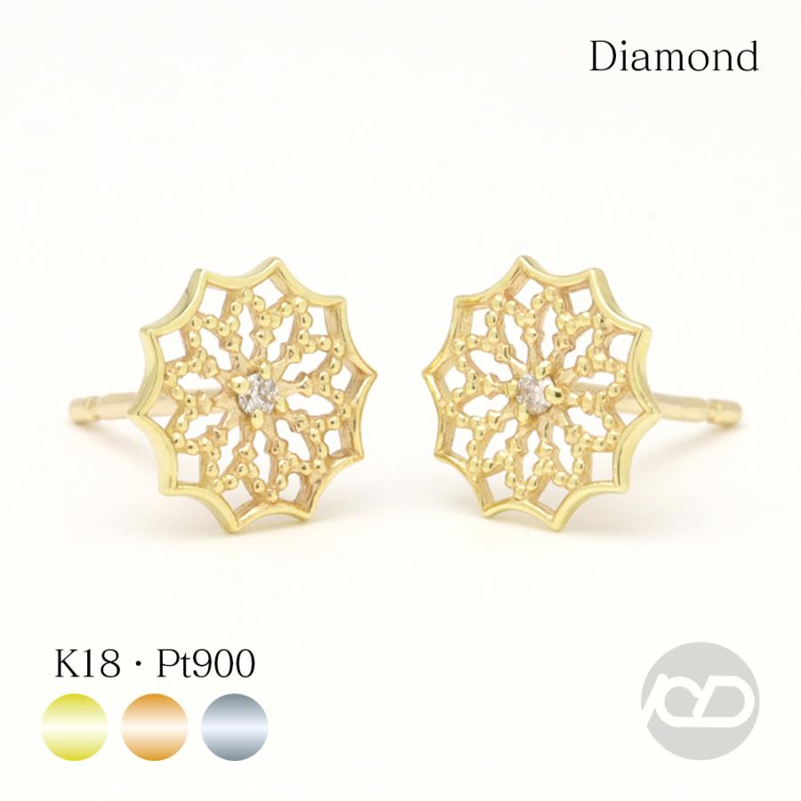 ダイヤモンド ピアス k18 プラチナ ユニセックス ミル打ち スタッド 18 