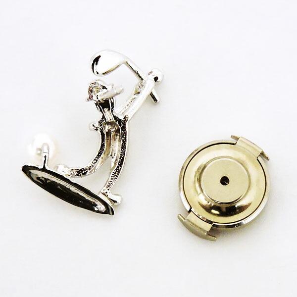 ラペルピン ピンズ ゴルファー ショットB あこや本真珠 3.5-4mm ダイヤモンド k18 ホワイトゴールド ユニセックス 男女兼用 プレゼント ギフト 自分買い puの画像