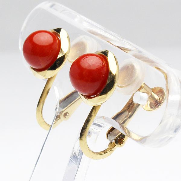 イヤリング ユニセックス 珊瑚 k18 18金 イエローゴールド 胡渡サンゴ