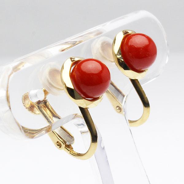 イヤリング ユニセックス 珊瑚 k18 18金 イエローゴールド 胡渡サンゴ