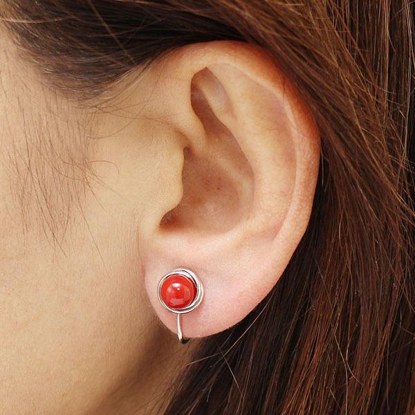 イヤリング ユニセックス 珊瑚 k14 14金 ホワイトゴールド さんご 