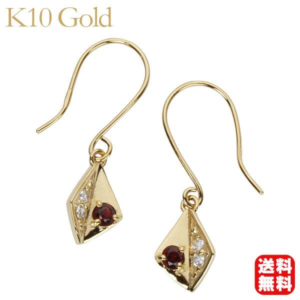 ダイヤモンド ピアス ダイヤピアス フックピアス ガーネット k10
