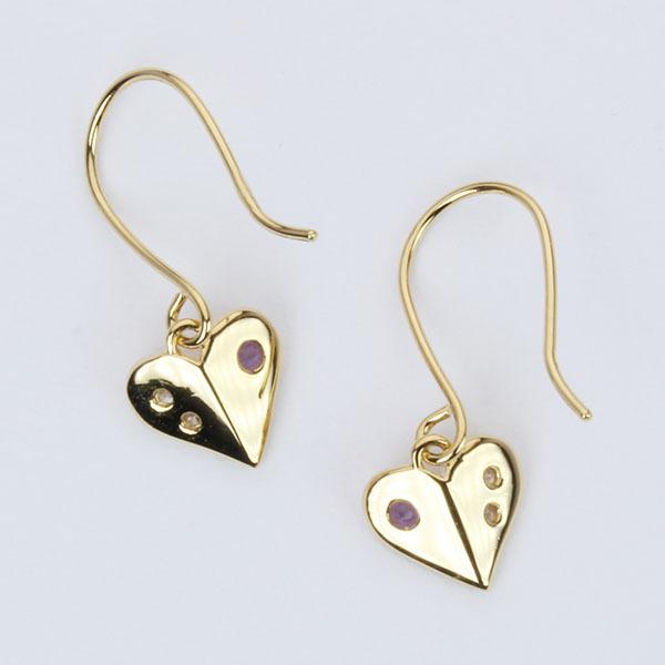 ダイヤモンド ピアス フックピアス ダイヤピアス アメジスト ハート 18k 18金 イエローゴールド 送料無料 ユニセックス プレゼント ギフト 自分買い puの画像