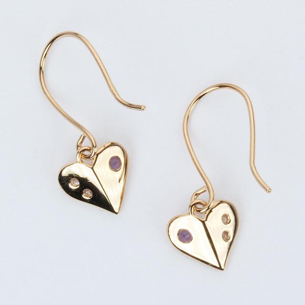 ダイヤモンド ピアス フックピアス ダイヤピアス アメジスト ハートピアス ハート 18k 18金 ピンクゴールド 送料無料 ユニセックス プレゼント 自分買い puの画像