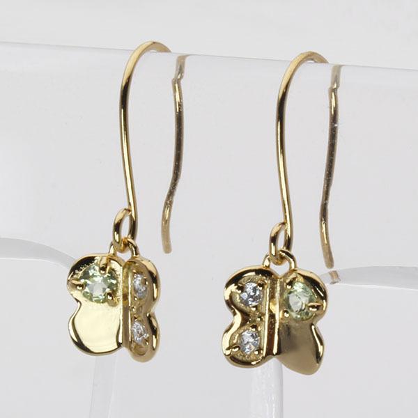 ダイヤモンド ピアス フックピアス ダイヤピアス ペリドット バタフライ 蝶 18k 18金 イエローゴールド 送料無料 ペア ユニセックス プレゼント 自分買い puの画像