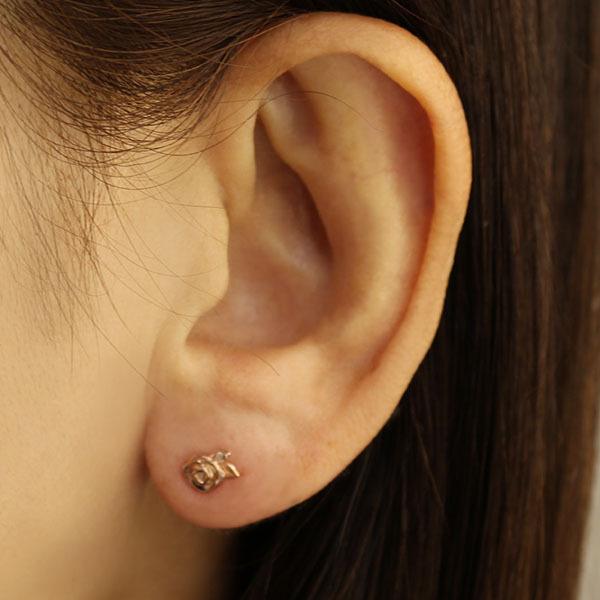 ピアス バラピアス 薔薇 ばら ダイヤピアス ダイヤモンド スタッドピアス 10k 10金 ピンクゴールド ペア 送料無料 ユニセックス プレゼント ギフトの画像