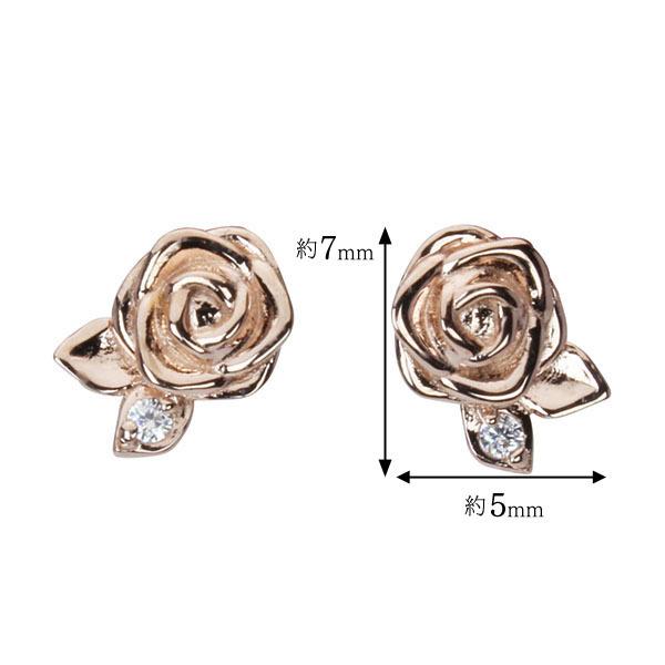 ピアス バラピアス 薔薇 ばら ダイヤピアス ダイヤモンド スタッドピアス 10k 10金 ピンクゴールド ペア 送料無料 ユニセックス プレゼント ギフトの画像