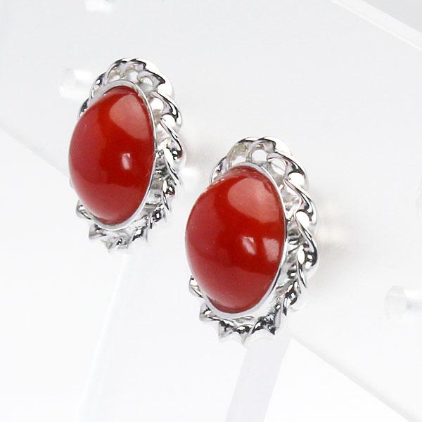 ピアス ユニセックス 珊瑚 k14 14金 ホワイトゴールド 赤珊瑚