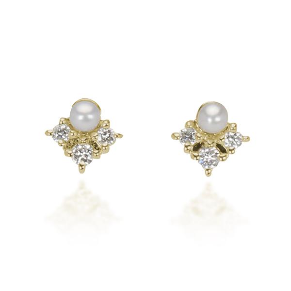 パール ピアス 真珠 ダイヤモンド ダイヤピアス ダイヤ スタッドピアス k10 10k 10金 イエローゴールド ユニセックス 送料無料 プレゼント ギフト puの画像