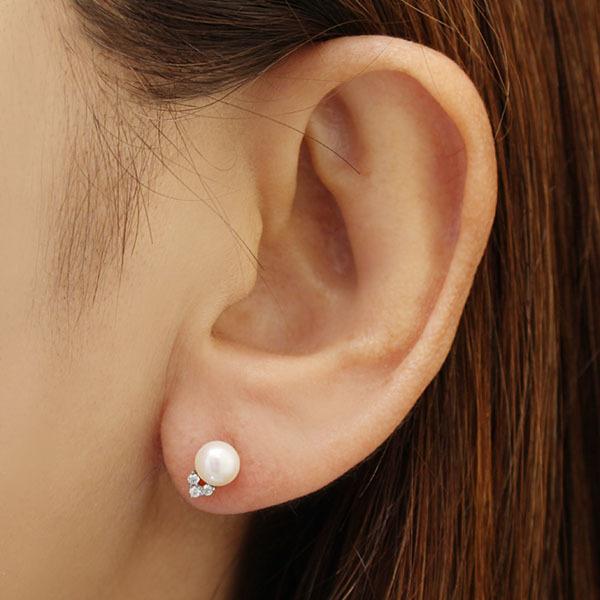 ピアス パールピアス パール 真珠 ダイヤモンド k10 10k 10金 ホワイトゴールド ユニセックス 送料無料 プレゼント ギフト ご褒美 自分買い puの画像