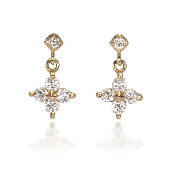 ピアス ダイヤモンドピアス ダイヤモンド クロスピアス クロス 十字架 フワラーピアス 花 18k 18金 イエローゴールド ユニセックス プレゼント 自分買い puの画像