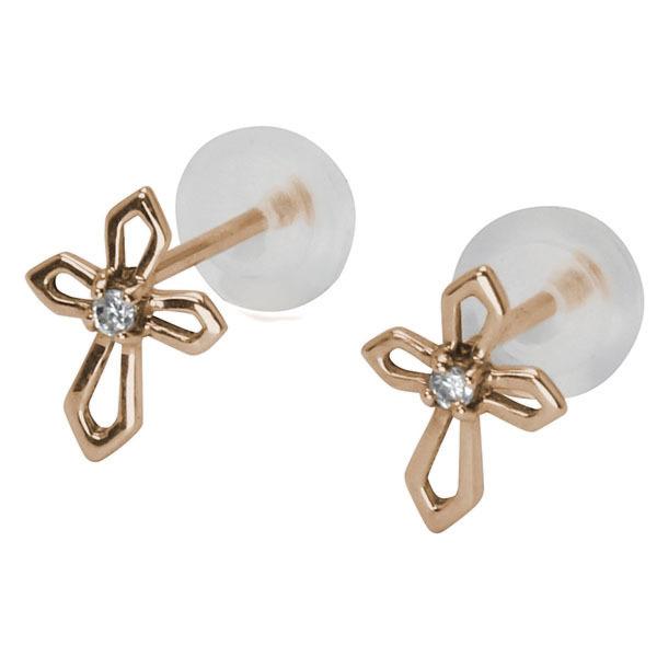 ダイヤモンド ピアス ダイヤピアス クロスピアス スタッドピアス 十字架 k18 18k 18金 ピンクゴールド ユニセックス 送料無料 プレゼント ギフト 自分買いの画像