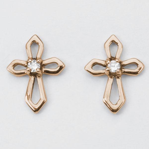 ダイヤモンド ピアス ダイヤピアス クロスピアス スタッドピアス 十字架 k18 18k 18金 ピンクゴールド ユニセックス 送料無料 プレゼント ギフト 自分買いの画像