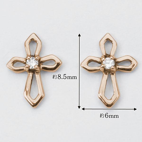 ダイヤモンド ピアス ダイヤピアス クロスピアス スタッドピアス 十字架 k18 18k 18金 ピンクゴールド ユニセックス 送料無料 プレゼント ギフト 自分買いの画像