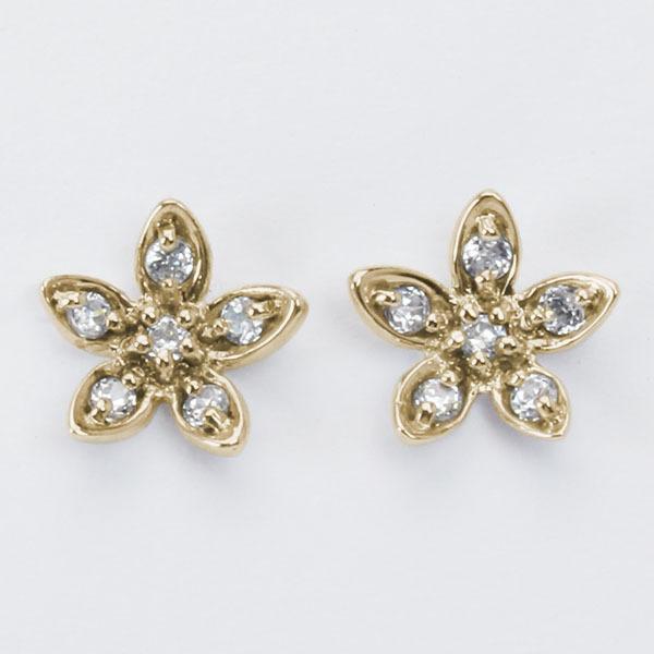 ピアス ダイヤモンド ダイヤピアス ダイヤ スタッドピアス フラワー 花 18金 k18 18k イエローゴールド ペア ユニセックス 送料無料 プレゼント 自分買い puの画像