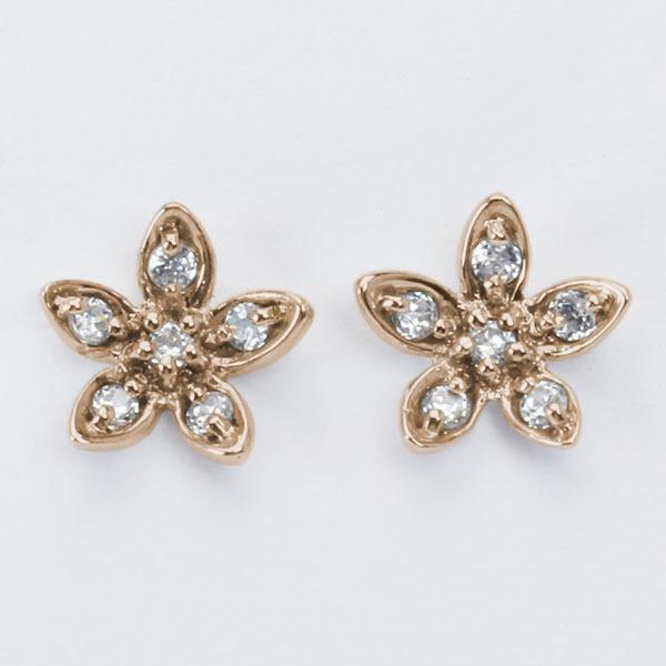 ピアス ダイヤモンド ダイヤピアス ダイヤ スタッドピアス フラワー 花 18金 k18 18k ピンクゴールド ペア ユニセックス 送料無料 プレゼント ギフト puの画像