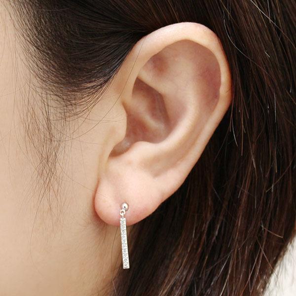 ピアス ダイヤモンド ダイヤ スタッドピアス バーピアス 18金 k18 18k ホワイトゴールド ユニセックス ペア 送料無料 プレゼント ギフト ご褒美 自分買い puの画像