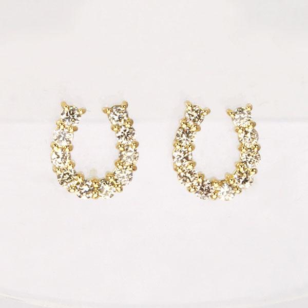 ピアス ダイヤモンド ダイヤ スタッドピアス ホースシューピアス 馬蹄 18金 k18 18k イエローゴールド ユニセックス 送料無料 プレゼント ギフト 自分買い puの画像