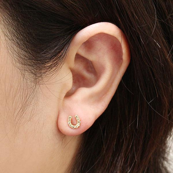 ピアス ダイヤモンド ダイヤ スタッドピアス ホースシューピアス 馬蹄 18金 k18 18k イエローゴールド ユニセックス 送料無料 プレゼント ギフト 自分買い puの画像