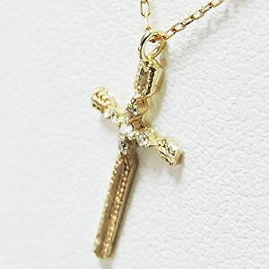 ダイヤモンド ネックレス クロス 十字架 ネックレス k18 18k 18金 イエローゴールド ネックレス チェーン付 ペンダント プレゼント ギフト 自分買い puの画像