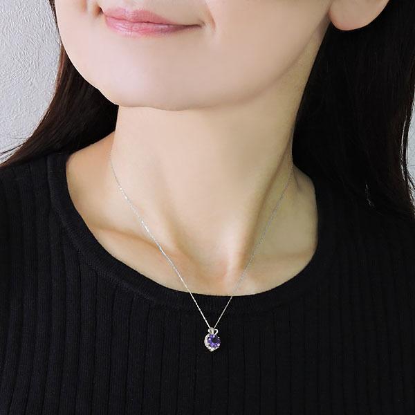 ネックレス ペンダント ユニセックス アメジスト ダイヤモンド 0.01ct ホワイトゴールド k18 18金 品質保証書付 送料無料 プレゼント ギフト 自分買い puの画像