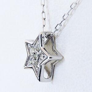 ダイヤモンド ネックレス ダイヤ 0.04ct k18 18k 18金 ホワイトゴールド スター 星 ペンダント 男女兼用 ユニセックス プレゼント ギフト ご褒美 自分買い puの画像