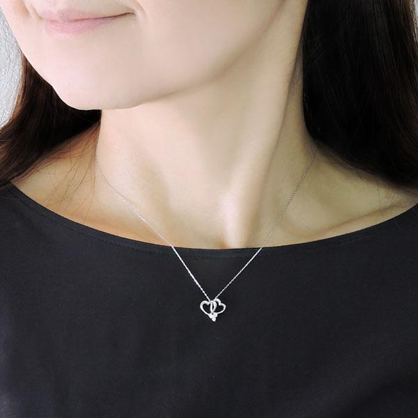ダイヤモンド ネックレス 18k k18 18金 ホワイトゴールド ダイヤ 0.06ct ハート heart ペンダント ユニセックス 男女兼用 プレゼント ギフト 自分買い puの画像