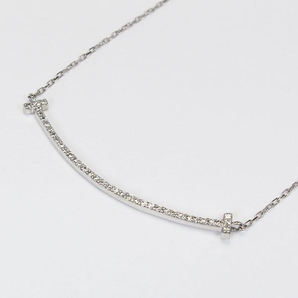 スマイル ネックレス ユニセックス ホワイトゴールド 18k ダイヤモンド スマイルネックレス バーネックレス シンプル 送料無料 プレゼント ギフト puの画像