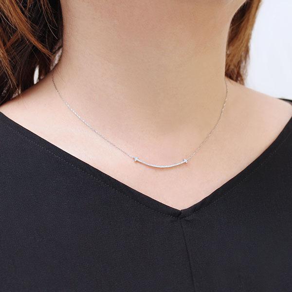 スマイル ネックレス ユニセックス ホワイトゴールド 18k ダイヤモンド スマイルネックレス バーネックレス シンプル 送料無料 プレゼント ギフト puの画像